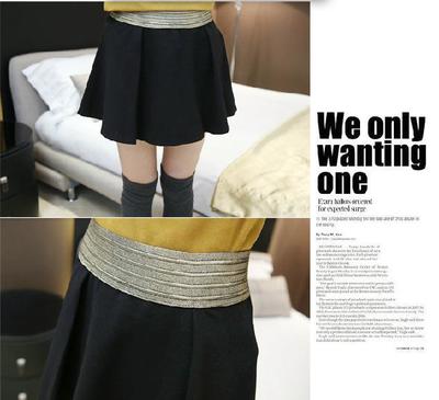 2014冬裝 閃閃金色褶皺韓版時尚松緊腰圍女半身裙